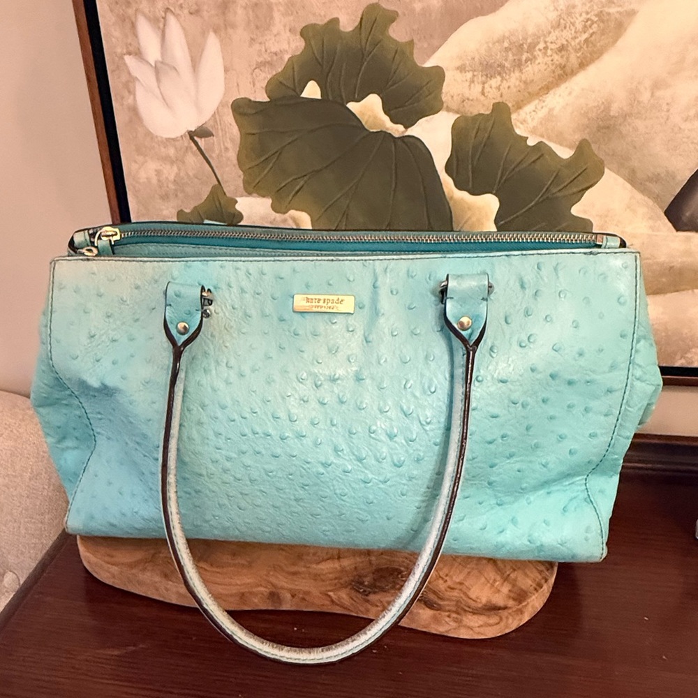 Kate Spade Robin Egg Blue Ostrich purse Large Vintage Shoulder Bag
